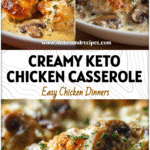 Golden baked keto garlic mushroom chicken casserole in one pan with creamy sauce and herbs.